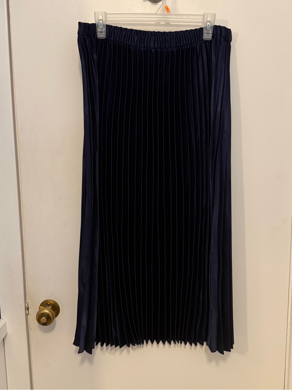 Anne Klein Navy Pleated Midi Skirt With Shimmer Pull-on Stretch Waist NWT
